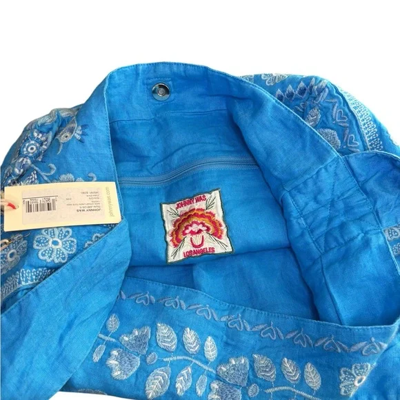 JOHNNY WAS Yadira Wide Strap Linen Tote Bag DVA Blue Embroidered Elephant NWT - Picture 9 of 11